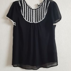 H&M 12/L Black and White Lacy Blouse